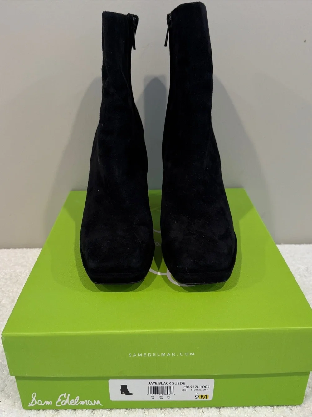 Sam Edelman Jaye Black Suede Architectural Heel Ankle Boots
